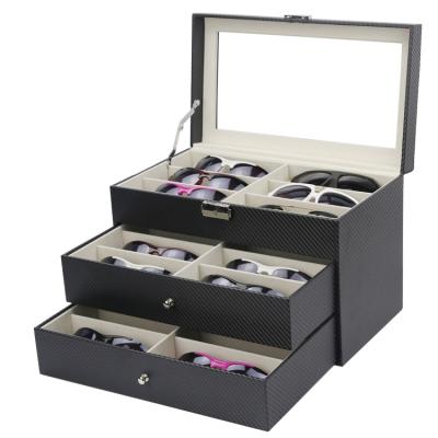 China 3 Layers 18 Slots Monocle Sunglass Storage Watch Box Eyewear Accessories Glass Packaging Show Glass Storage Case Organizer for sale