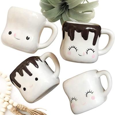 China New Arrival Disposable Mugs With Handles Hot Cute Smiling Ceramic Coffee Mugs (Set Of 4) for sale