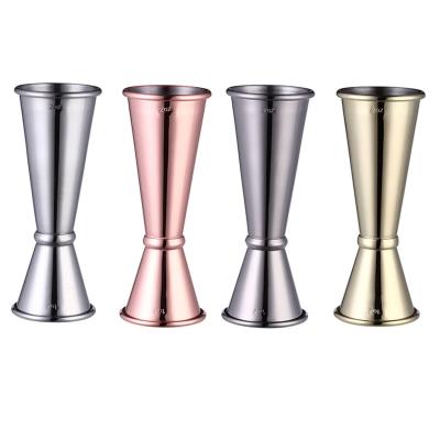 China Disposable Cocktail Bar Jigger Design 304 Stainless Steel Measuring Cup Jigger Double Japanese Spirit Bartender for sale