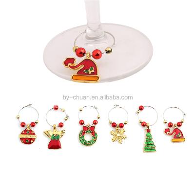 China 1Set Metal Christmas Wine Glass Decoration Charms Party New Year Cup Ring Table Decorations Christmas Pendants Metal Ring Decor for sale