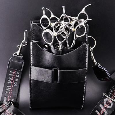 China Barber Large PU Tool Bag Portable Leather Barber Scissors Holder For Hairdressers With Belt Black Large Capacity for sale