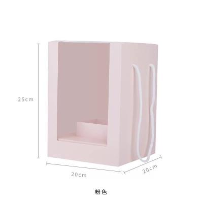 China Ins Style Recyclable Clear Gift Bag With Window Paper Bag With Handle For Flower Rose Gifts Packaging for sale