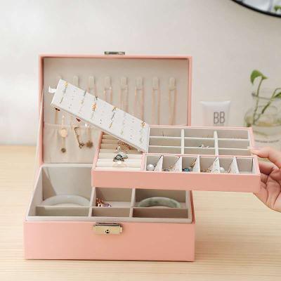 China New Large Double Layer Jewelry Earrings Necklace Jewelry Storage Box With Lock for sale