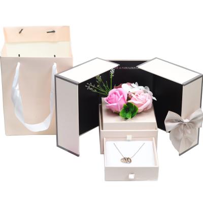 China Double Opened Christmas Wholesale Foam Door Valentine Rose Artificial Soap Flower Preserved Flowers Valentine Gift Boxes for sale