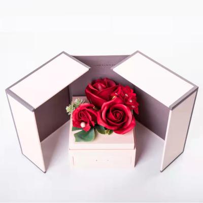 China Double opened the door rose jewelry box flower soap flower artificial joyero flowers rose main packaging with jewelry gift box for sale