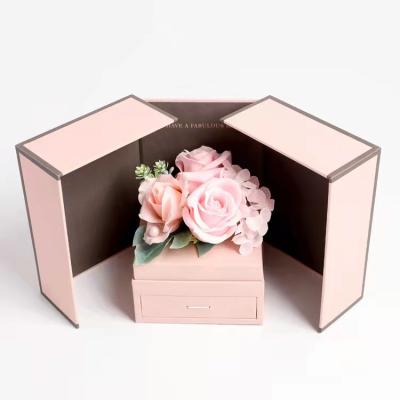 China Double opened door soap flower gift jewelry box rose cajas de papel competitive price rose soap flower gift jewelry box for sale