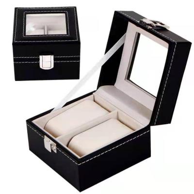 China Factory direct sale PU 2 person watch display leather watch box watch storage protection with pillow for sale