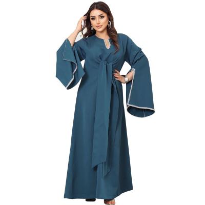 China Polyester Middle East Lantern Sleeve Fashion Dress Spring Abayaen Muslim Casual Blue Southeast Asian Woman And Summer Sweater for sale