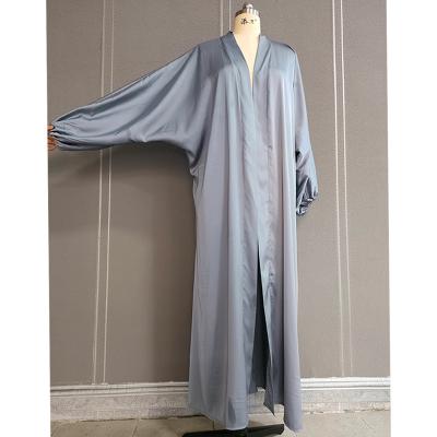 China Viable Custom Made High Quality Muslim Women Abayas Solid Color Satin Color Long Floor Length Cardigan Dress for sale