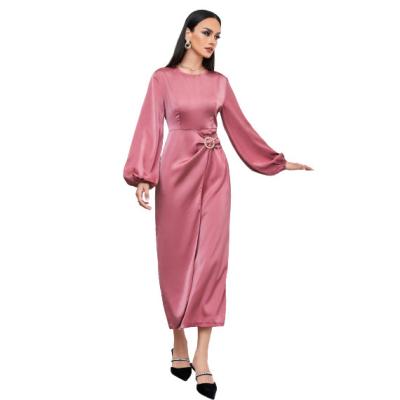 China Polyester 2022 New Satin Long Buckle Bridesmaid Dress Custom Made Multicolor Islamic Clothing Women's Long Dresses for sale