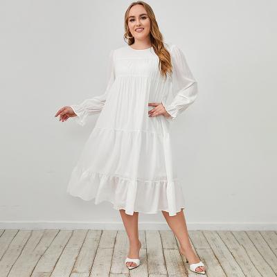 China Sustainable Plus-size Women's Spring Fashion Spring Home Wear Dress And Autumn 2022 Solid White Chiffon Dress Long for sale