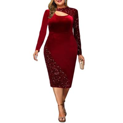 China Wholesale Price Viable New Arrival Fashion Elegant Party Evening Dress Plus Size Red Velvet Formal Women's Dress for sale