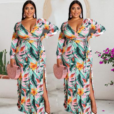 China European and American elegant size casual big slit new style viable African slim copy plus size dress for sale