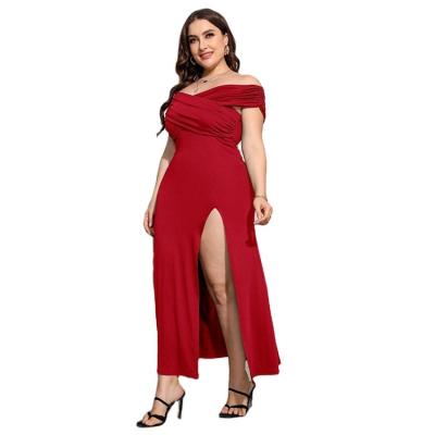 China 2022 summer workable Maxi Women High Slit Dress sexy female off the shoulder dress ladies dresses plus size women's dresses for sale