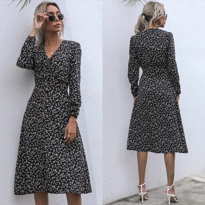 China Anti-static color women print polynesian style print fabric for women dress new thin print kitenge dress casual v-neck dresses for sale