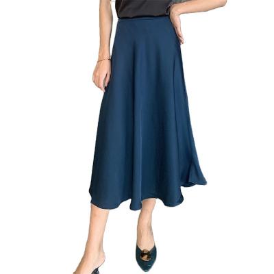 China Wholesale Anti-static Women's High Waist Swirl Satin Skirt Big Ladies Mid Length A-Line Skirt for sale