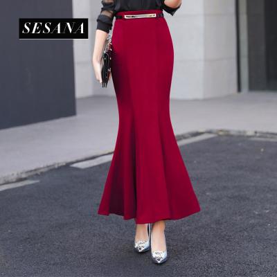 China Anti-static High Waist Bust Dress With Ruffle Fashion Wine Red Burgundy Evening Party Elastic Skirt for sale