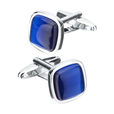 China High Fashion Stainless Steel Stone Blue Opal Stone Men's Shirt Cufflinks Wholesale for sale