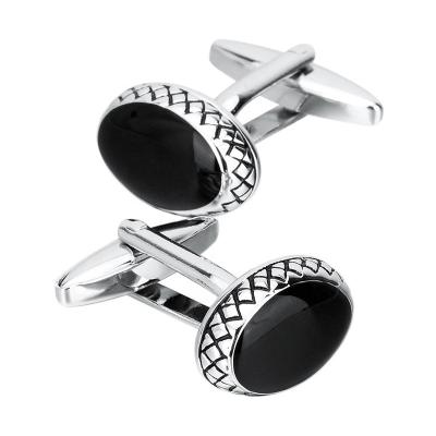 China SAVOYSHI Metal Enamel Classic Oval Black Cuff Links For Men for sale