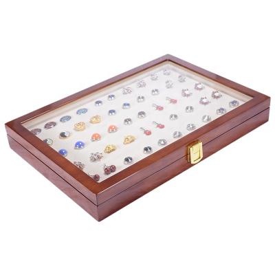 China Handmade Luxury Glass High Quality Authentic Painted Wooden Box Storage Box 50pairs Capacity Jewelry Display Box Size 350*240*55mm for sale