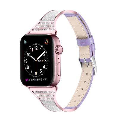 China Adult Diamond Genuine Leather Strap for Apple Watch Band 38/42/40/44mm Ceramic Watch Strap Band for iWatch 1/2/3/4/5 Apple Watch Band for sale