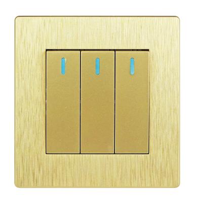 China Safety 3 Gang 2 Way Gold Brass 10A Copper UK Electrical Wall Switches Socket for sale