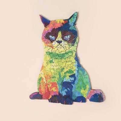 China Cartoon Toy DIY Animal Jigsaw Puzzle Toys Rainbow Cat Children Wooden Jigsaw Puzzle for sale