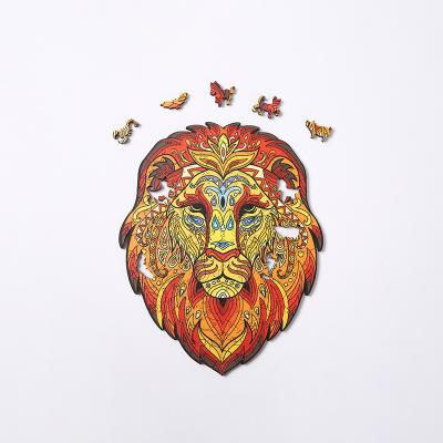 China Cartoon Toy Custom Color Game DIY Educational Lion Wooden Animal Puzzle for sale