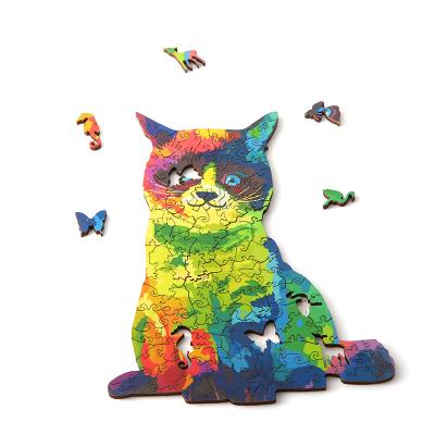 China Cartoon Toy Adult A4 Cat Educational Design Jigsaw Animal Wooden Jigsaw Puzzle for sale