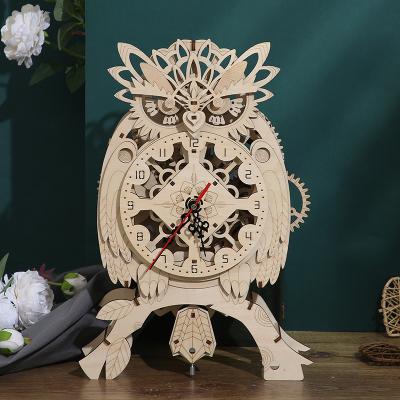 China Eco-friendly Laser Cutting Wooden 3d Puzzle DIY Toy Factory DIY Owl Unlocks Adult Animal Puzzle for sale