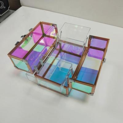 China Amazon Hot Selling Fashion Beauty Gift Holographic Acrylic Vanity Case Elegant Small Makeup Train Cosmetic Case for sale