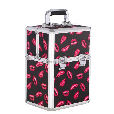 China Double Box Cosmetic Case Aluminum Vanity Case Small Open Cosmetic Portable Makeup Case for sale