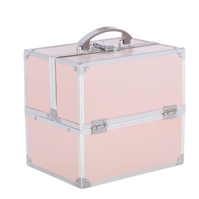 China Lockable And Single Open Aluminum Cosmetic Case Rose Vanity Case With Expandable Trays Portable Train Case for sale