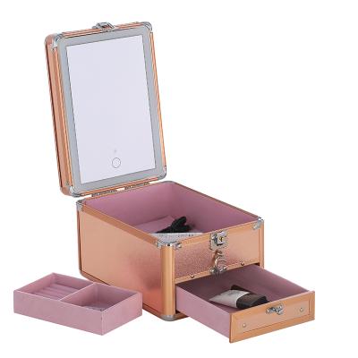 China Fashionable Portable Aluminum Cosmetic Case Vanity Beauty Case With LED Touch Light for sale