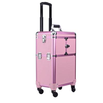 China Fashionable Pink Cosmetic Removable Outdoor Aluminum Trolley Suitcase Suitcase Tool Trolley Case Trolley Luggage Trolley Case for sale