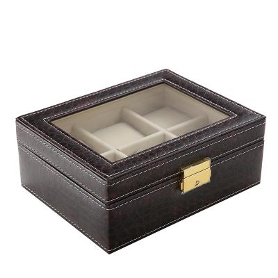 China High Quality Customized Unisex Portable Leather Luxury 6 Slots PU Watch Packing Case Watch Display Case with Window for sale