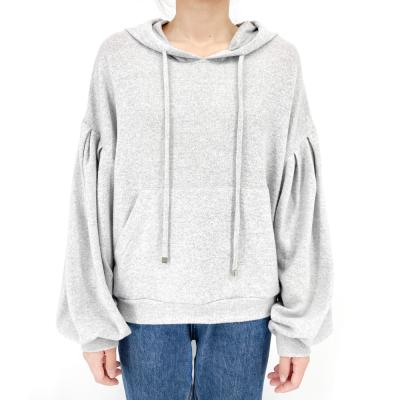 China New Designer Custom Band Casual Breathable Bishop Sleeve Oversized Long Sleeve Knit Girl Pulloer Hoodie Sweater for sale