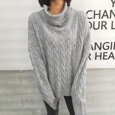 China Breathable Luxury Custom Made Sweater Women Oversize Turtleneck Turndown Collar Logo Woolen Winter Thick Cableknit Sweaters for sale