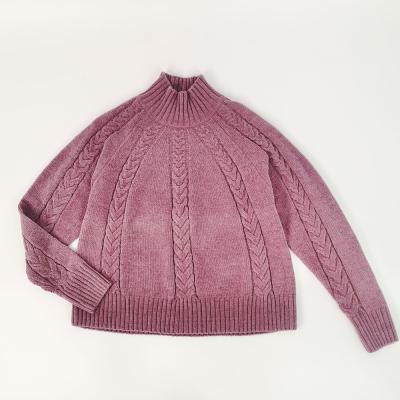 China Autumn Winter High Quality Turtle Wool Cotton Breathable Custom Sweater Tops Cable Rib Knit Women 2021 for sale