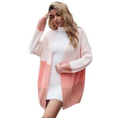 China wholesale custom high quality Anti-wrinkle autumn pink color block knit slim long sleeve women sweater cardigan for sale