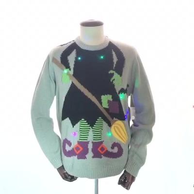 China Breathable Soft Breathable Creative Unisex Holiday Design Ugly Pumpkin Witch Deer Christmas Christmas Sweater With Led Lights for sale