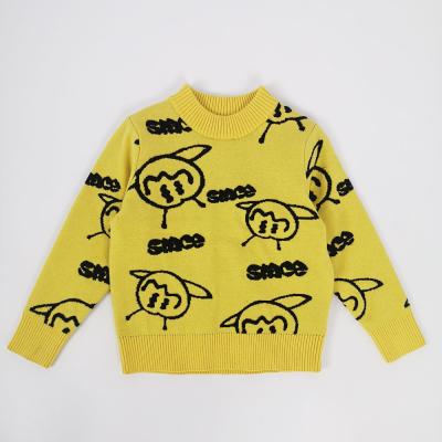 China Custom Made High Quality Organic Cotton Yellow Cartoon Anti Shrink Printing Cute Designer Fine Knit Sweaters Kids 4-10 for sale