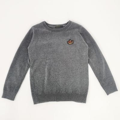 China Custom Boys Anti Shrink Top Gray Velvet Embroidery Logo Pullover Toddler Knit Sweaters for sale