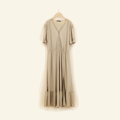 China Washable V-Neck Loose Short Bottom Romantic Women Ruffle Sleeve Ruffle Casual Dress Long for sale