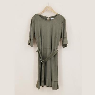 China Summer Sustainable Fashion Suede Fabric Casual Simple Short Sleeve Woman Dress for sale