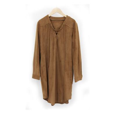 China Elegant Quarter Sleeve Autumn Loose Crew Neck Three Quarter Sleeve Suede Woman Dress for sale