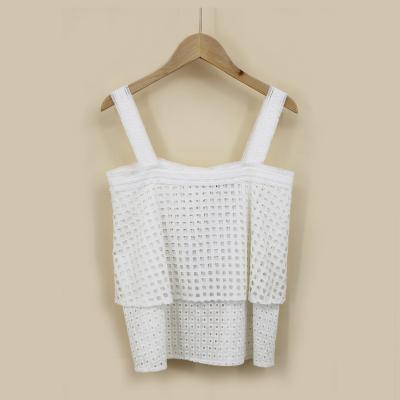 China WASHABLE 100% Cotton Summer Fashion Girls Lace Up Hollow Out Soft Vest Women Top for sale