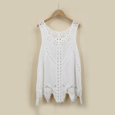 China Washable Asymmetrical Hollow Edge Ladies Sleeveless Floral Lace Womens Invest Tank Top for sale