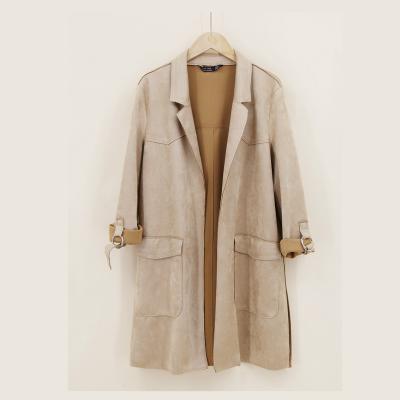 China Fashionable Casual Khaki Casual Half Suede Long Sleeve Fabric Woman Blazers Jacket for sale