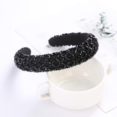 China Designer Rhinestone Goth Black Padded Headband Meshed Crystal Embellished Headband Hair Hoop Wedding Headpiece Fashion Beaded Hair Accessory Glass for sale